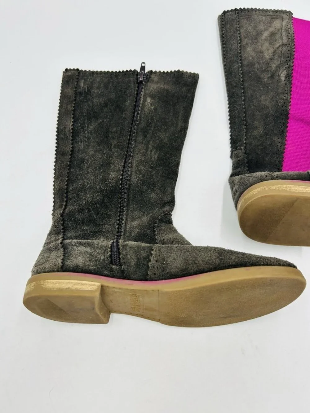 Sperry Girls Suede Pull-On Tall Boots Olive Green Pink Stripe Size 2M Youth